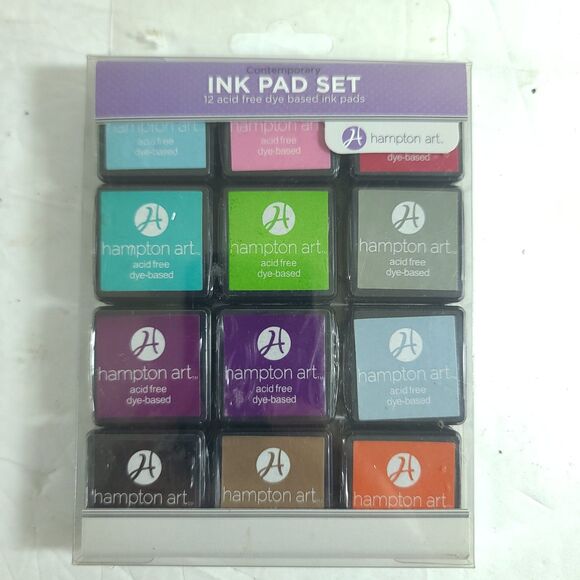 NEW Hampton Ink Pad Set Contemporary 12 Piece Stamp Pad Stamp Ink Pad Washable - Picture 2 of 6